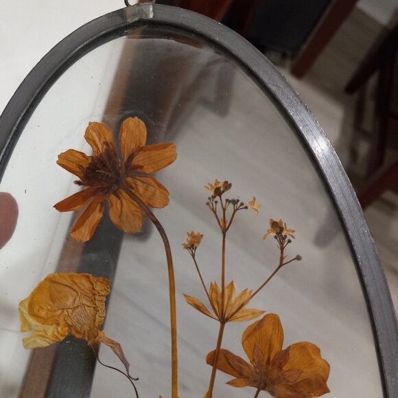 Vintage Dried Pressed Flowers Wall Art Oval Glass Framed - Picture 13 of 13